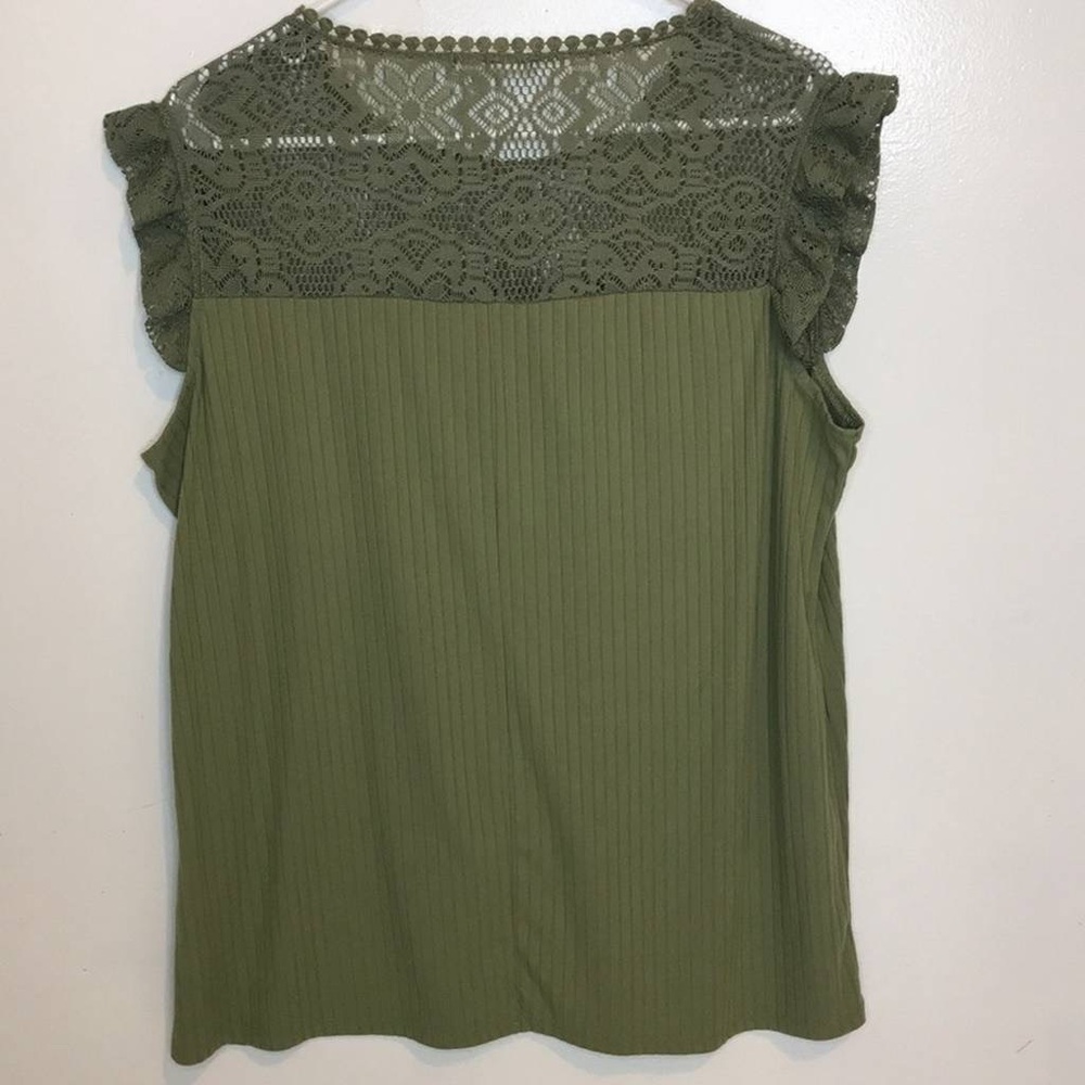Olive Green Lace Trim Sleeveless Top